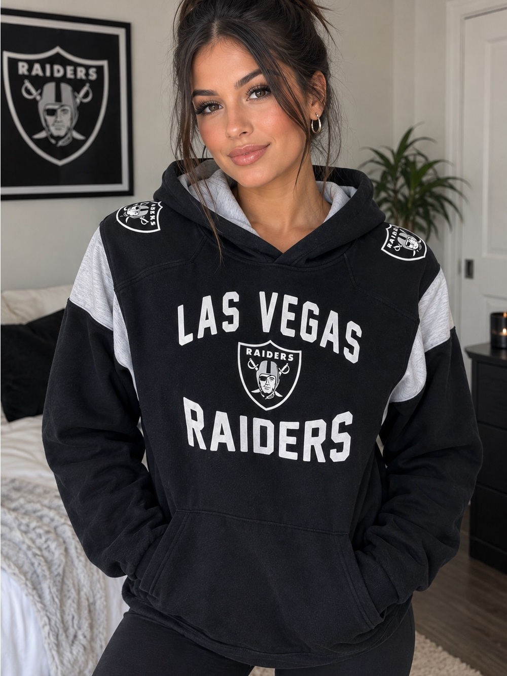 NFL Las Vegas Raiders Black & Gray Crewneck Hoodie